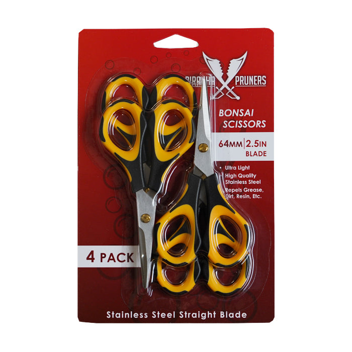 Piranha Pruner Bonsai Scissors - Polish Stainless-Steel Blade - Yellow & Black Handle (4PK)