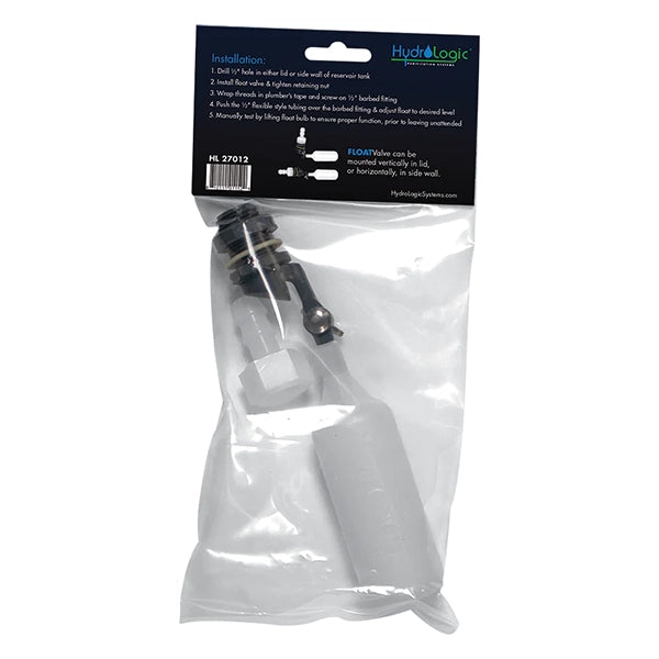 HydroLogic® Float Valve, 1/2" Barbed Fitting For Flexible Tubing