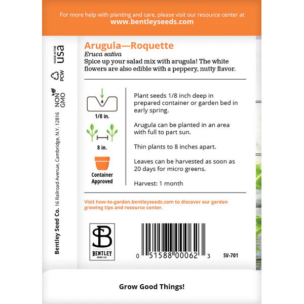 Bentley Seed Co., Arugula, Roquette Seed Packet