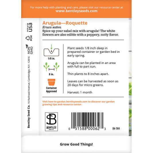 Bentley Seed Co., Arugula, Roquette Seed Packet