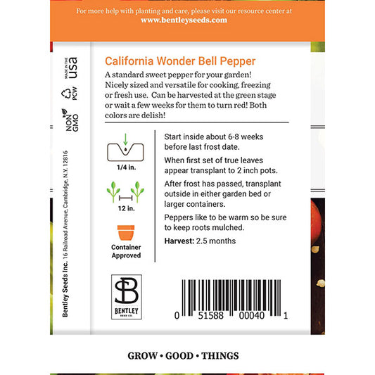 Bentley Seed Co., Pepper, California Wonder Seed Packet