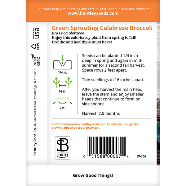 Bentley Seed Co., Broccoli, Green Sprouting Seed Packet