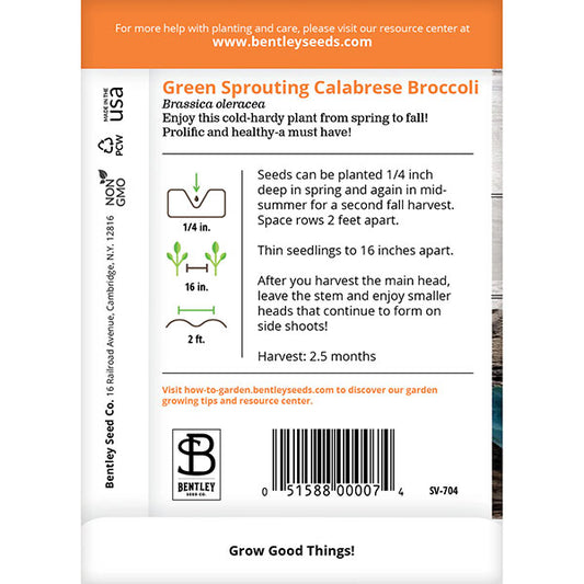 Bentley Seed Co., Broccoli, Green Sprouting Seed Packet