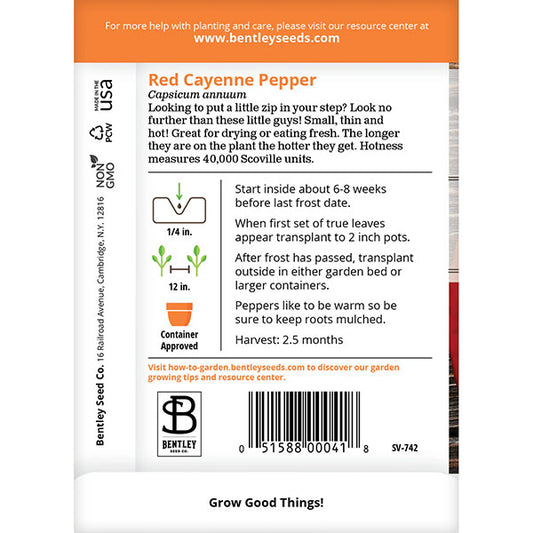 Bentley Seed Co., Pepper, Long Red Cayenne, Seed Packet