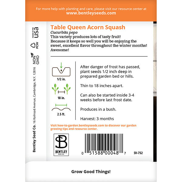 Bentley Seed Co., Squash, Acorn Table Queen, Seed Packet