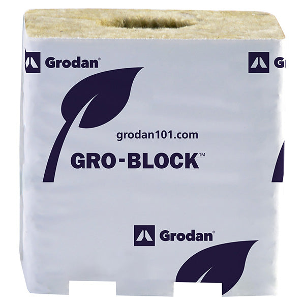 Grodan® GRO-BLOCK Improved GR10, Large 4" Block with Hole, 4" x 4" x 4", 6 Blocks Per Strip (24 Strips/Case)