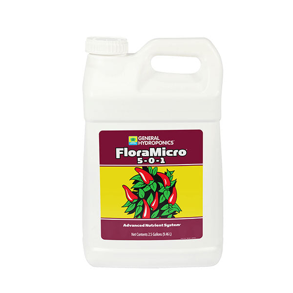 General Hydroponics®, FloraMicro®, 5-0-1, FloraSeries® Advanced Nutrient System (2.5 Gallon)