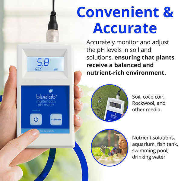 Bluelab® Multimedia pH Meter with Leap™ pH Probe & Single Use Calibration Solution Sachets Included