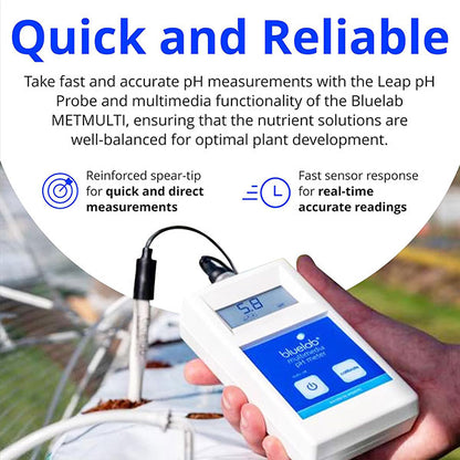 Bluelab® Multimedia pH Meter with Leap™ pH Probe & Single Use Calibration Solution Sachets Included