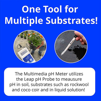 Bluelab® Multimedia pH Meter with Leap™ pH Probe & Single Use Calibration Solution Sachets Included