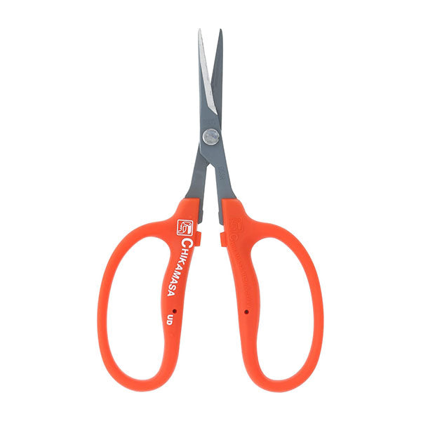 Chikamasa®, Pruning Scissors, Curved Non-Stick Stainless Steel Blades, 35mm, Orange Soft Grip Handles