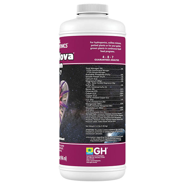 General Hydroponics®, FloraNova®, Bloom, 4-8-7, One-Part Nutrient (1 Quart)