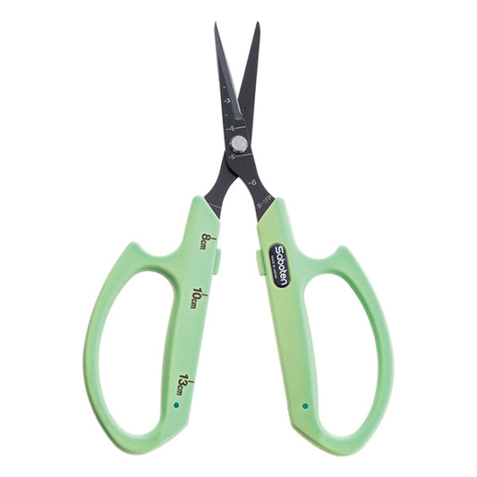 Saboten®, Trimming Scissors, Fluorine Coated, Non-Stick, Angled Stainless Steel Blades, Green Handles