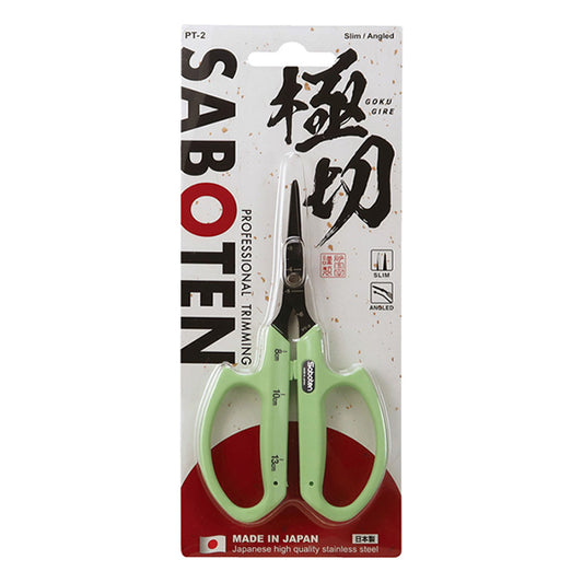 Saboten®, Trimming Scissors, Fluorine Coated, Non-Stick, Angled Stainless Steel Blades, Green Handles