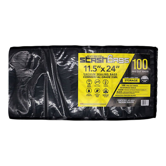 SYMBYS® StashBags, 11.5″ x 24″ Black & Clear Pre-Cut Vacuum Seal Bags (100 Count)