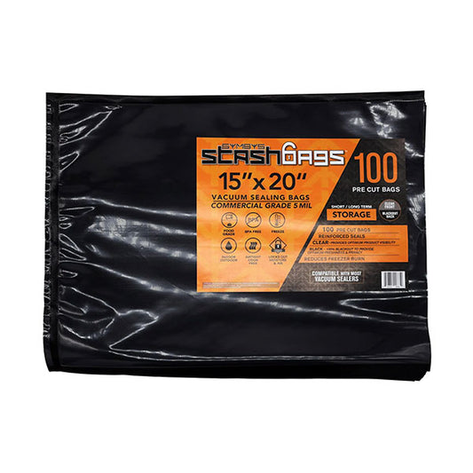 SYMBYS® StashBags, 15″ x 20″ Black & Clear Pre-Cut Vacuum Seal Bags (100 Count)