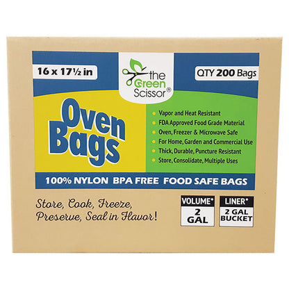 The Green Scissor Oven Bags, 100% Nylon, BPA Free, 16" x 17.5" Food Safe Bags (200 Bags)