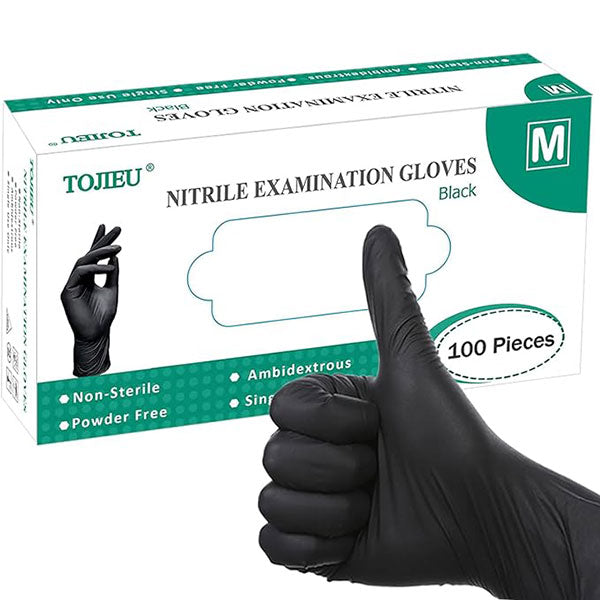 TOJIEU®, Disposable Medical Nitrile Examination Gloves, Black, Medium (200 Count)