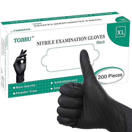 TOJIEU®, Disposable Medical Nitrile Examination Gloves, Black, XL (200 Count)